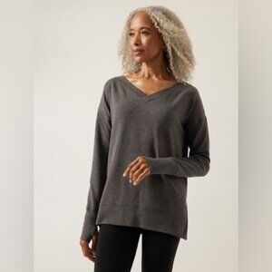 Athleta Coaster Luxe V-Neck Sweatshirt Grey Size 2X Super Soft Cozy Lightweight